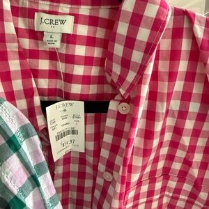 J. Crew  Pink Checkered Tops sz Large New